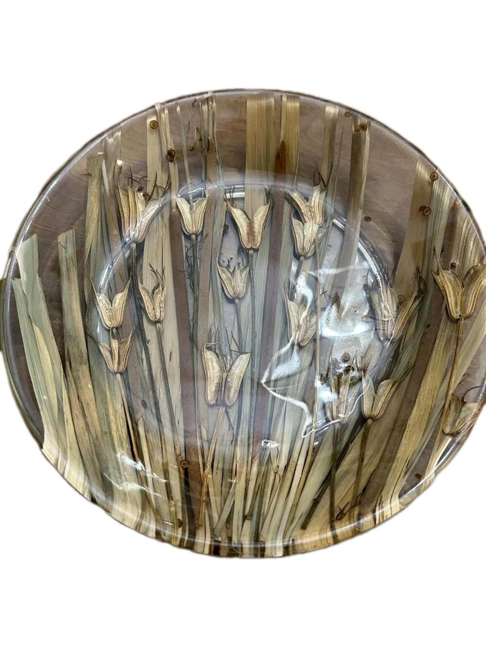 Riccardo Marzi Italy Lucite Shallow Bowl 9.5" Embedded Flower Stalks   Food Safe